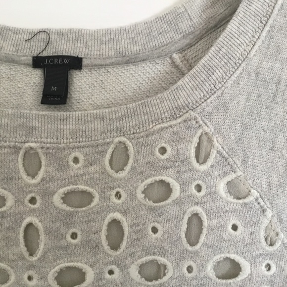 J CREW oatmeal cutout eyelet sweatshirt M - Picture 4 of 6